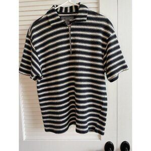 Le Collezioni Structure 1/4 Zip Knit Short Sleeve Grey Collared Shirt Mens L